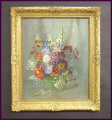 Original  Floral Oil Painting on Artist Board in Quality Vintage Frame